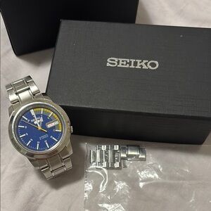 Seiko Silver Watch with Blue Dial